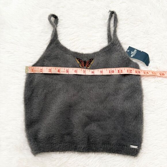 Women Hollister Fuzzy Tank Top with Butterfly Accent in Charcoal Size Medium - Picture 3 of 6